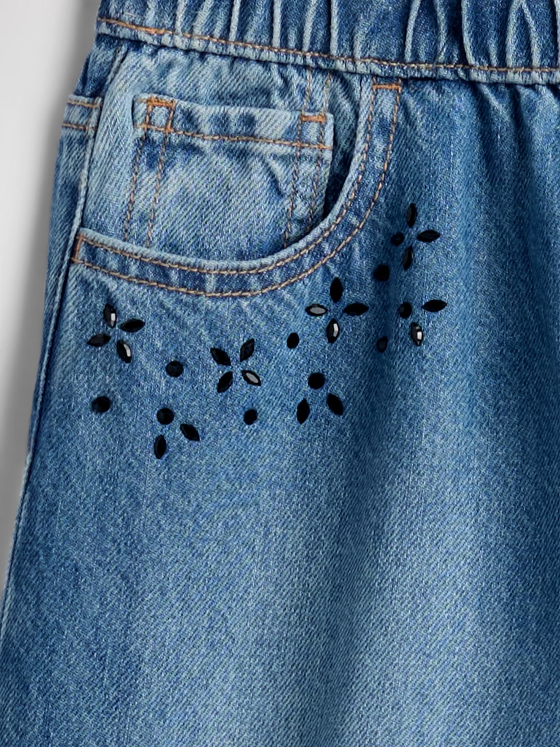 Kids Low Rise Beaded Easy Baggy Jeans