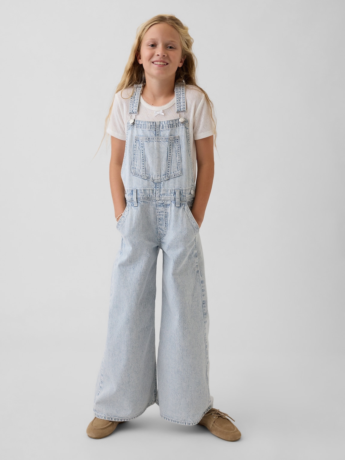 Kids Denim Stripe Baggy Overalls