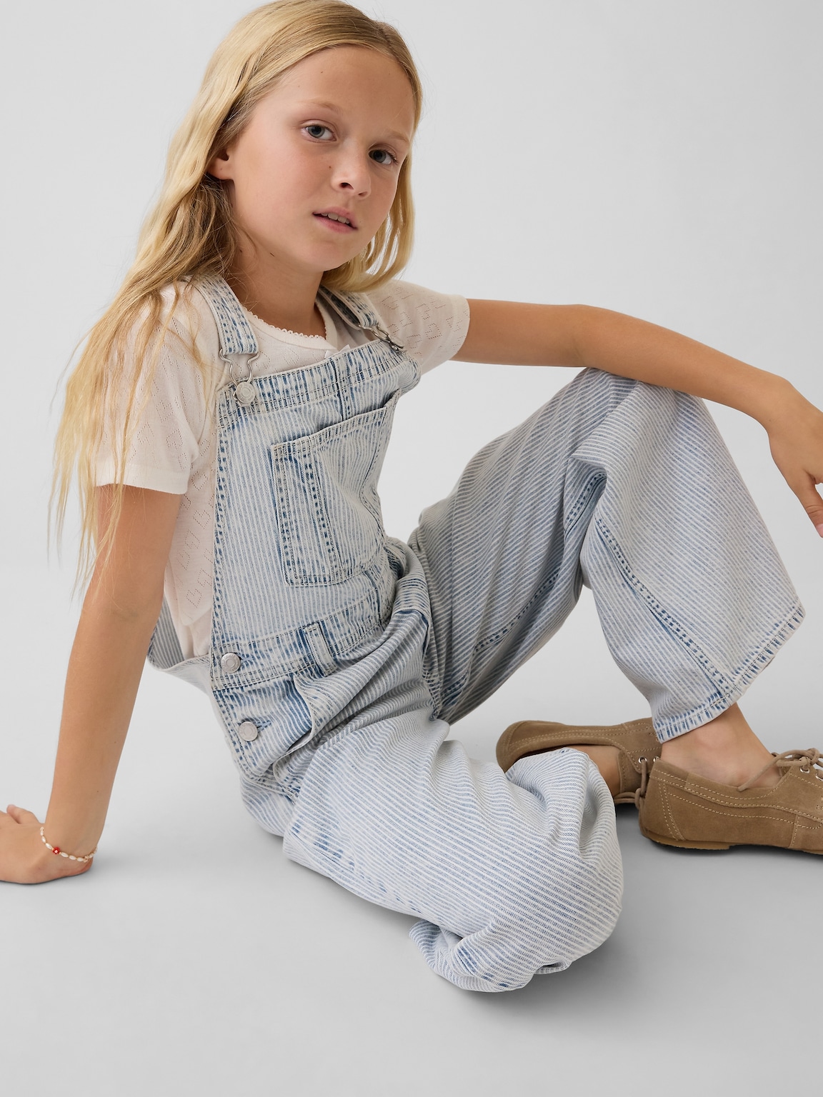 Kids Denim Stripe Baggy Overalls
