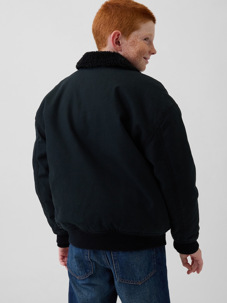 Kids Sherpa-Lined Canvas Bomber Jacket