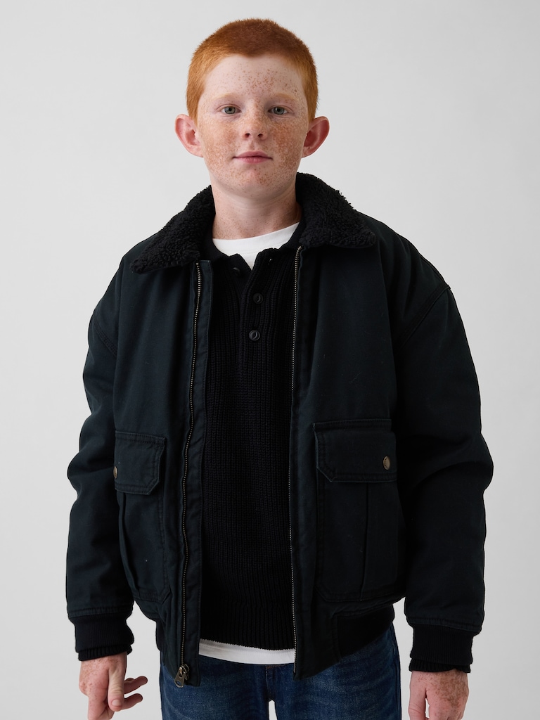 Kids Sherpa-Lined Canvas Bomber Jacket