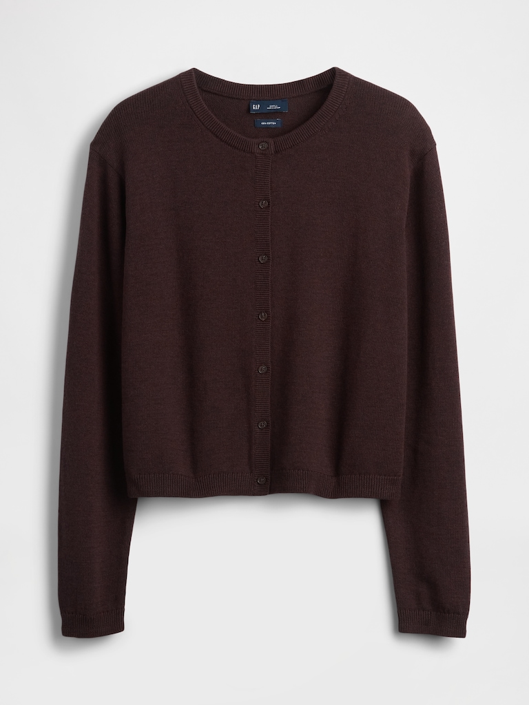 100% Cotton Relaxed Crop Cardigan Sweater