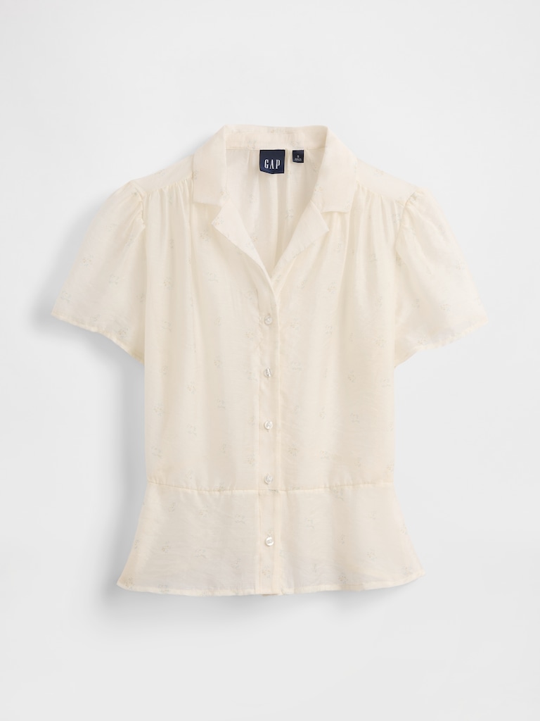 Sheer Button-Front Peplum Top