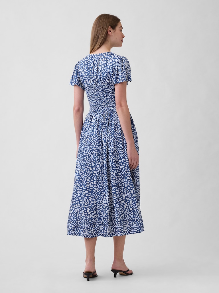 Smocked Flutter Sleeve Midi Dress