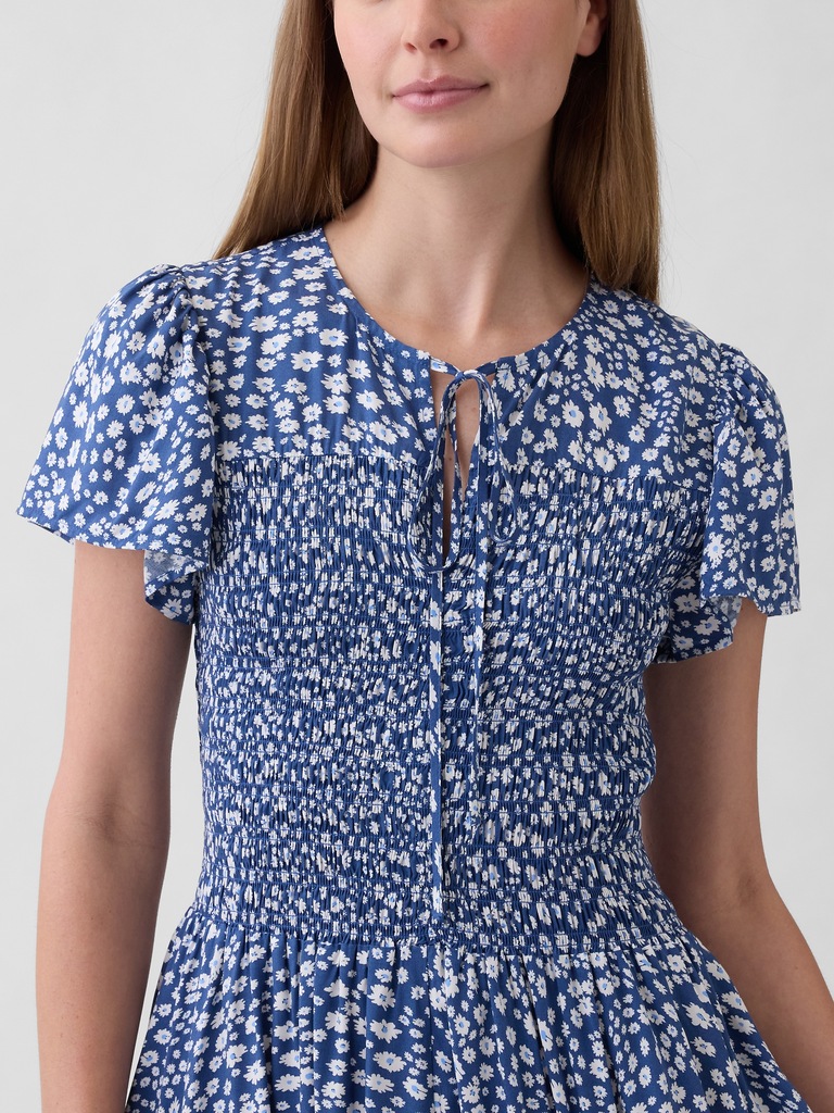 Smocked Flutter Sleeve Midi Dress