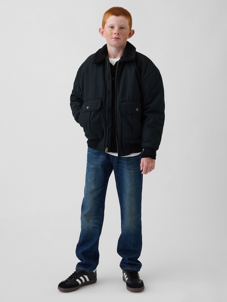 Kids Sherpa-Lined Canvas Bomber Jacket