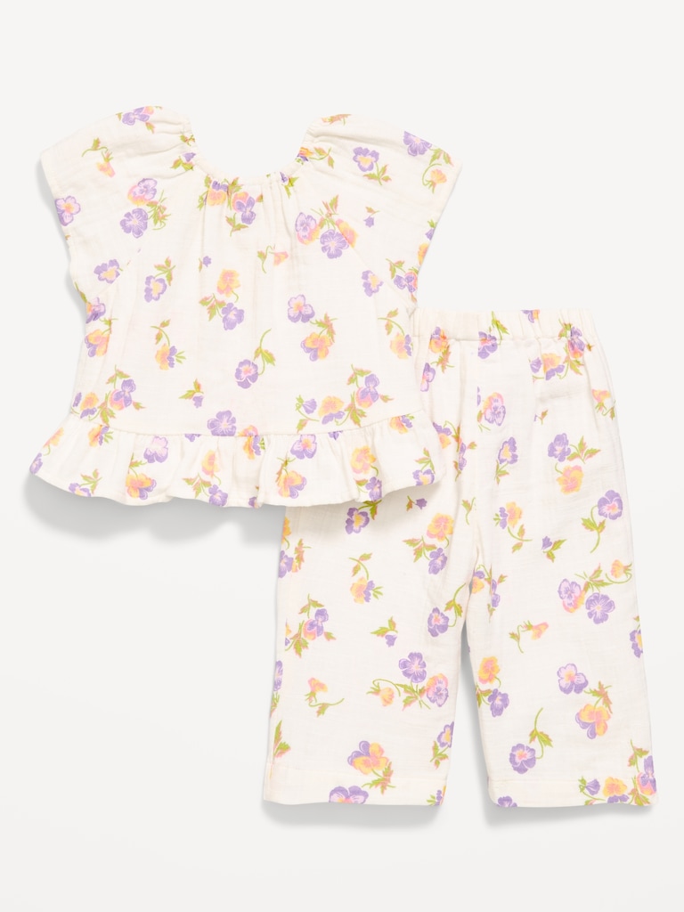 Flutter-Sleeve Top and Wide-Leg Pants Set for Baby