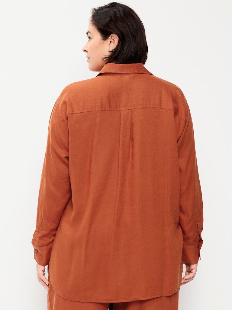 Linen-Blend Loose Button-Down Shirt