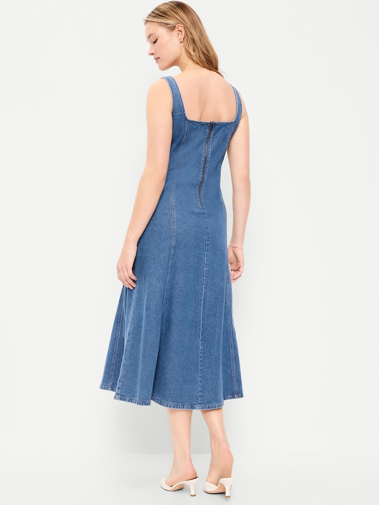 Fit & Flare Sleeveless Denim Midi Dress