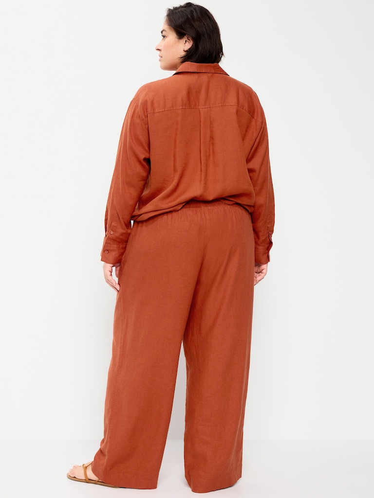 High-Waisted Linen-Blend Wide-Leg Pants