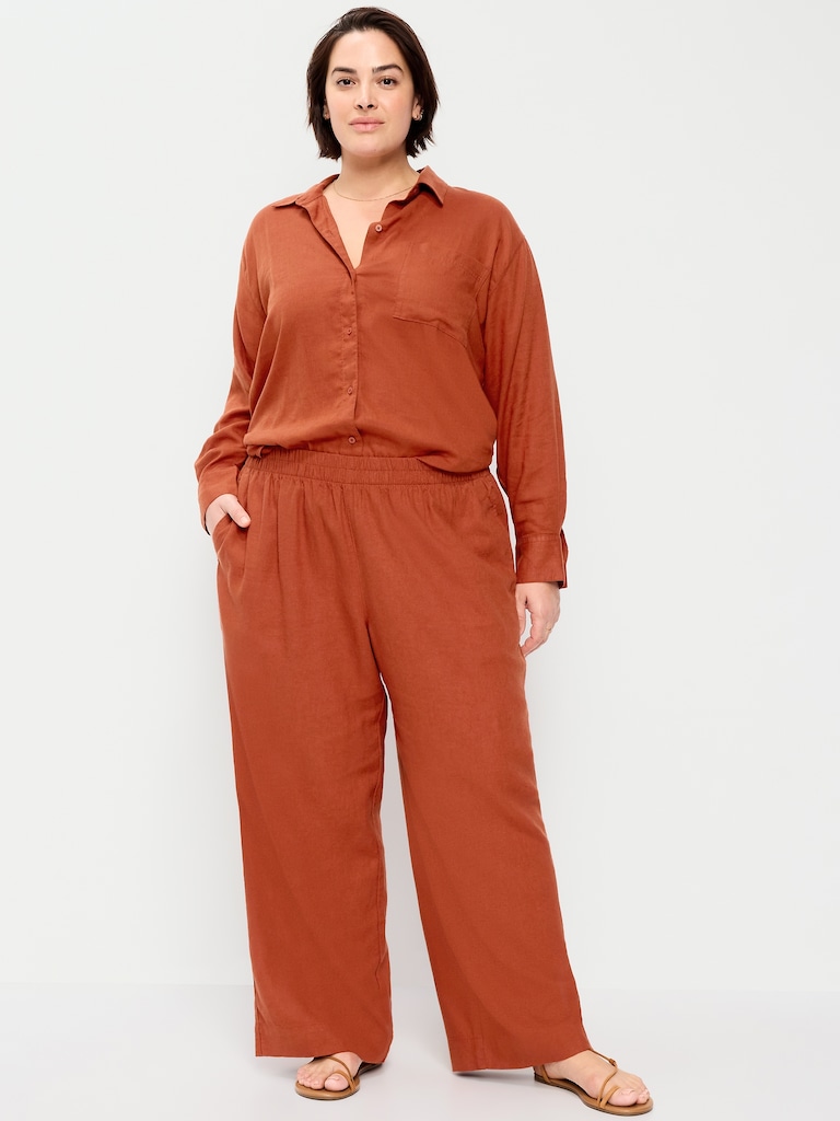 High-Waisted Linen-Blend Wide-Leg Pants