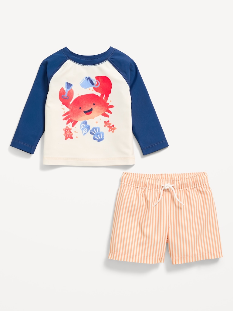 Long-Sleeve Rashguard Swim Top and Trunks Set for Baby