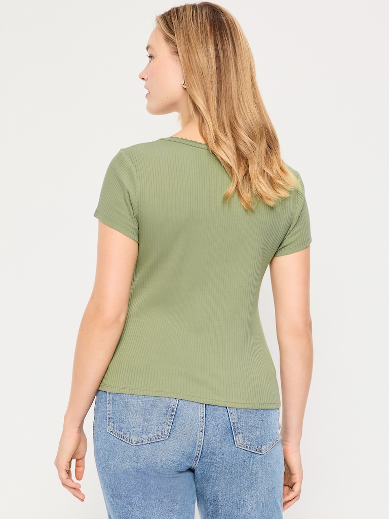 Lace-Trim Sweetheart-Neck Ribbed Top