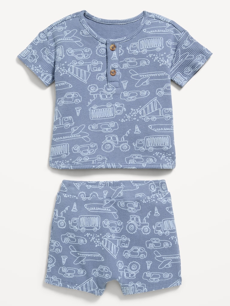 Printed Waffle-Knit Henley Shirt and Shorts Set for Baby