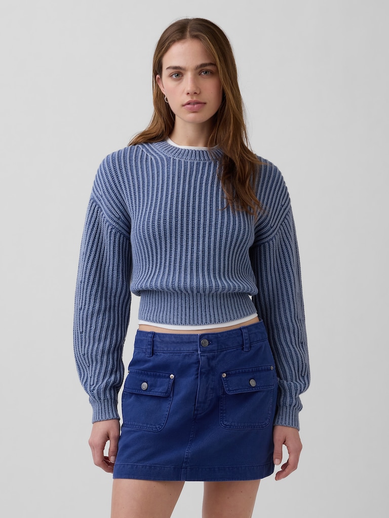 100% Cotton Barrel-Sleeve Crop Sweater