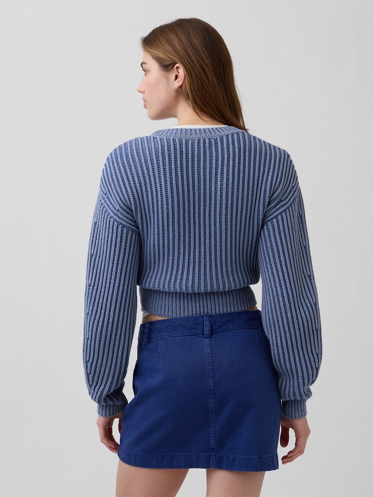 100% Cotton Barrel-Sleeve Crop Sweater