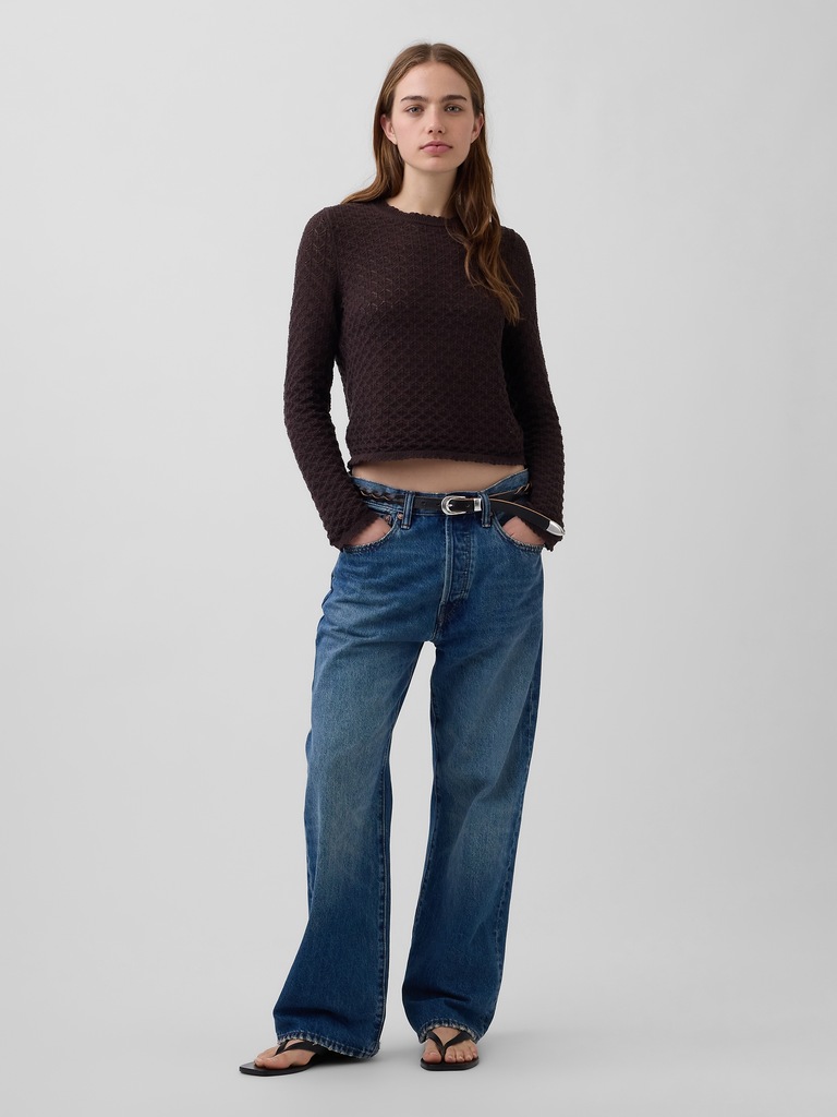 100% Cotton Pointelle Crop Sweater