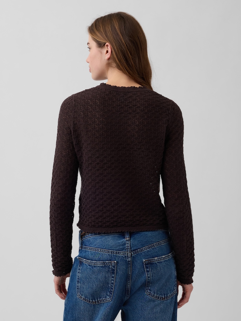 100% Cotton Pointelle Crop Sweater