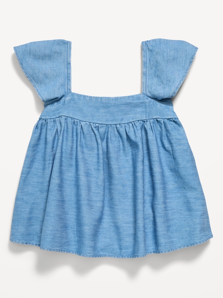 Flutter-Sleeve Chambray Top for Girls