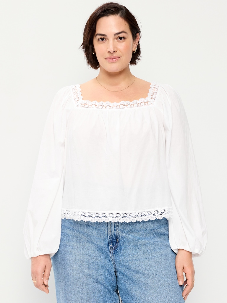Long-Sleeve Lace Trim Top