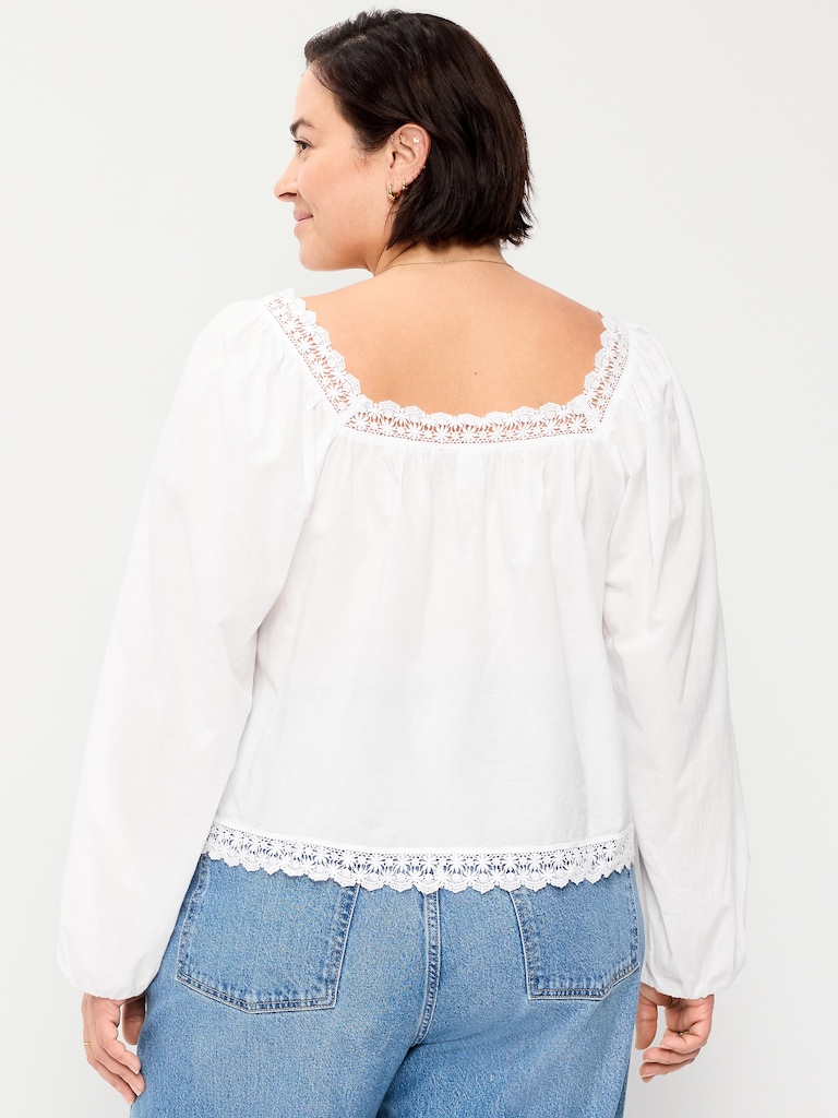 Long-Sleeve Lace Trim Top