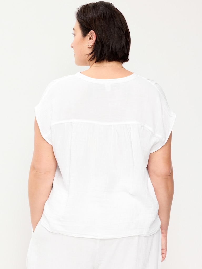 Short-Sleeve Crinkle Gauze Popover Top
