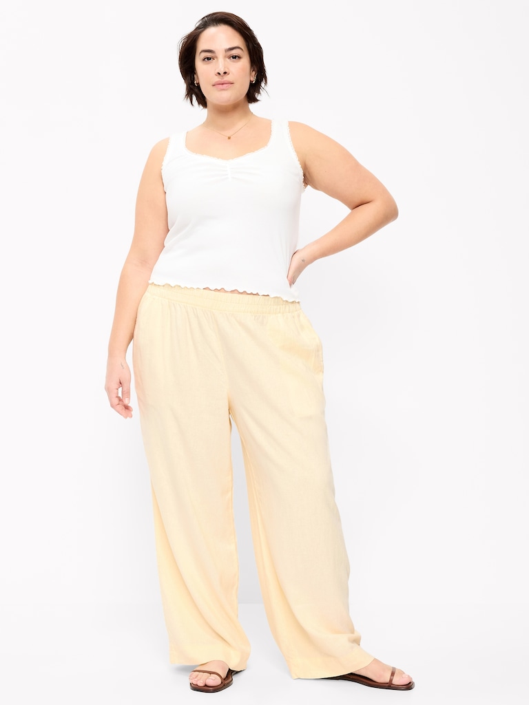 High-Waisted Linen-Blend Wide-Leg Pants