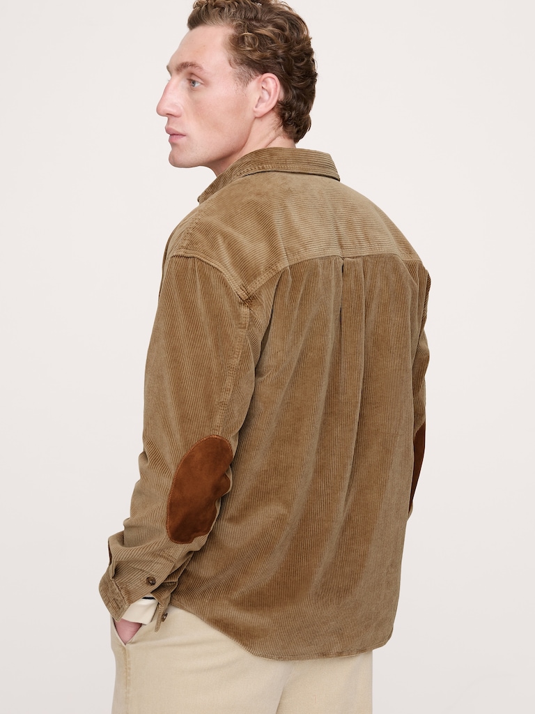 Relaxed-Fit Corduroy Shirt with Suede Elbow Patches
