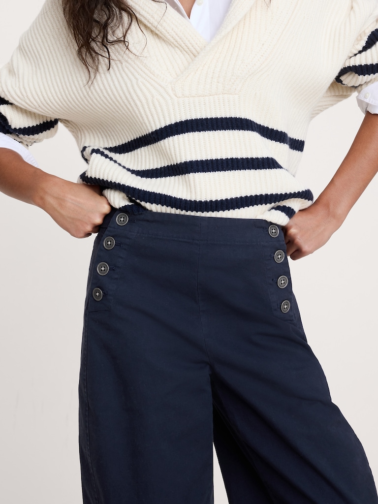 High-Rise Stretch-Canvas Sailor Pant