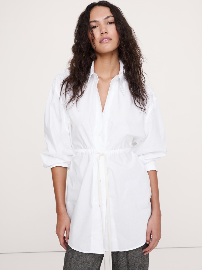Cotton Poplin Drawstring-Waist Tunic
