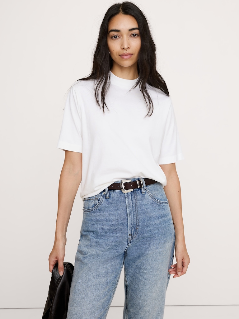 Vintage Cotton Mock-Neck T-Shirt