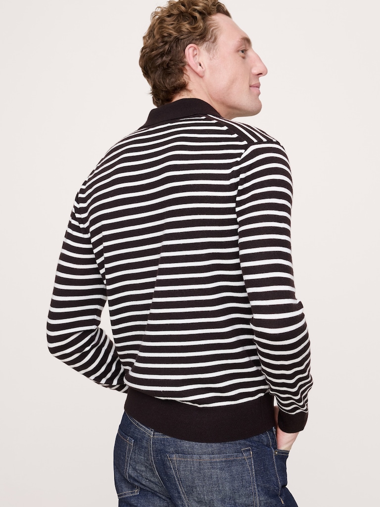 Merino Stripe Long-Sleeve Sweater Polo