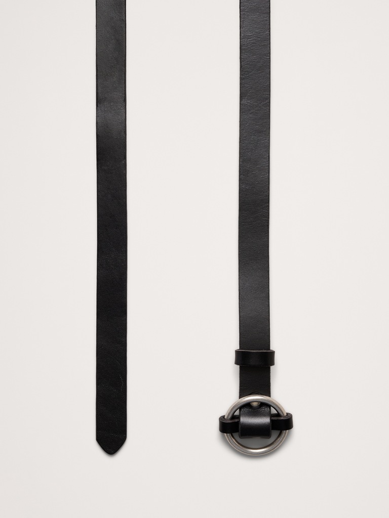 Leather Circle-Buckle Skinny Belt