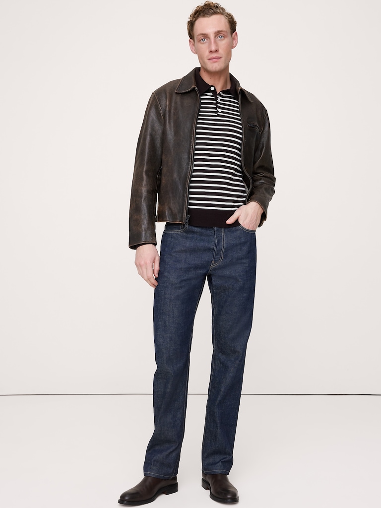 Merino Stripe Long-Sleeve Sweater Polo