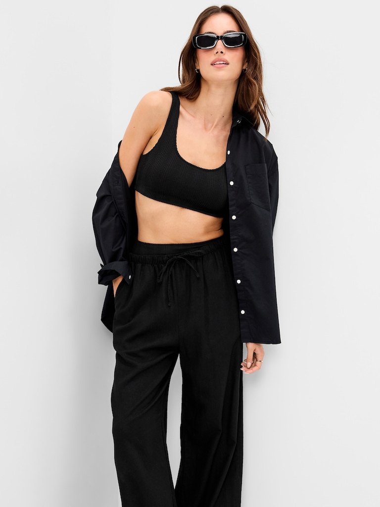 Ribbed Scoop-Neck Swim Top