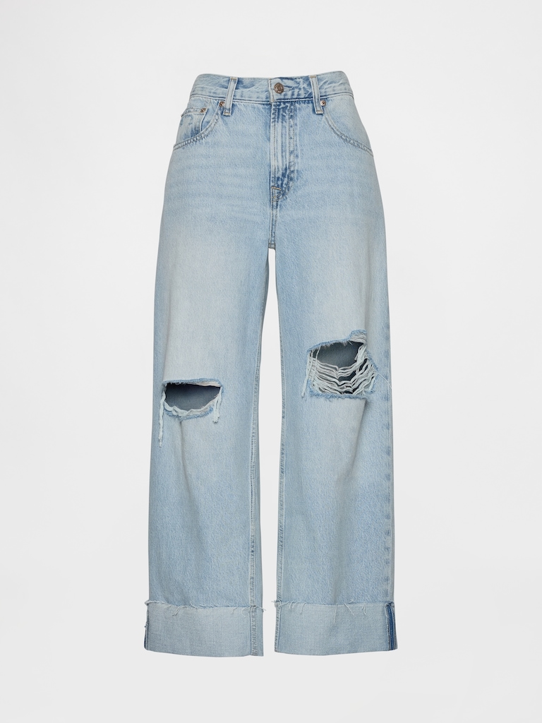 Low Slung Cuffed Relaxed Crop Jeans