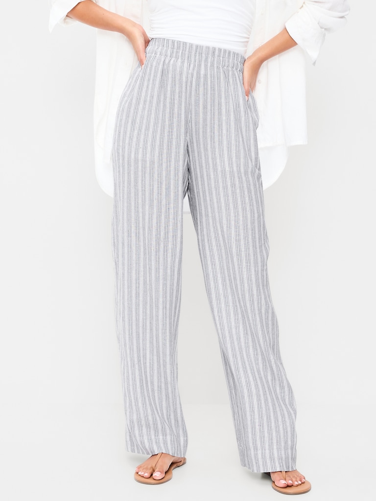 High-Waisted Linen-Blend Wide-Leg Pants