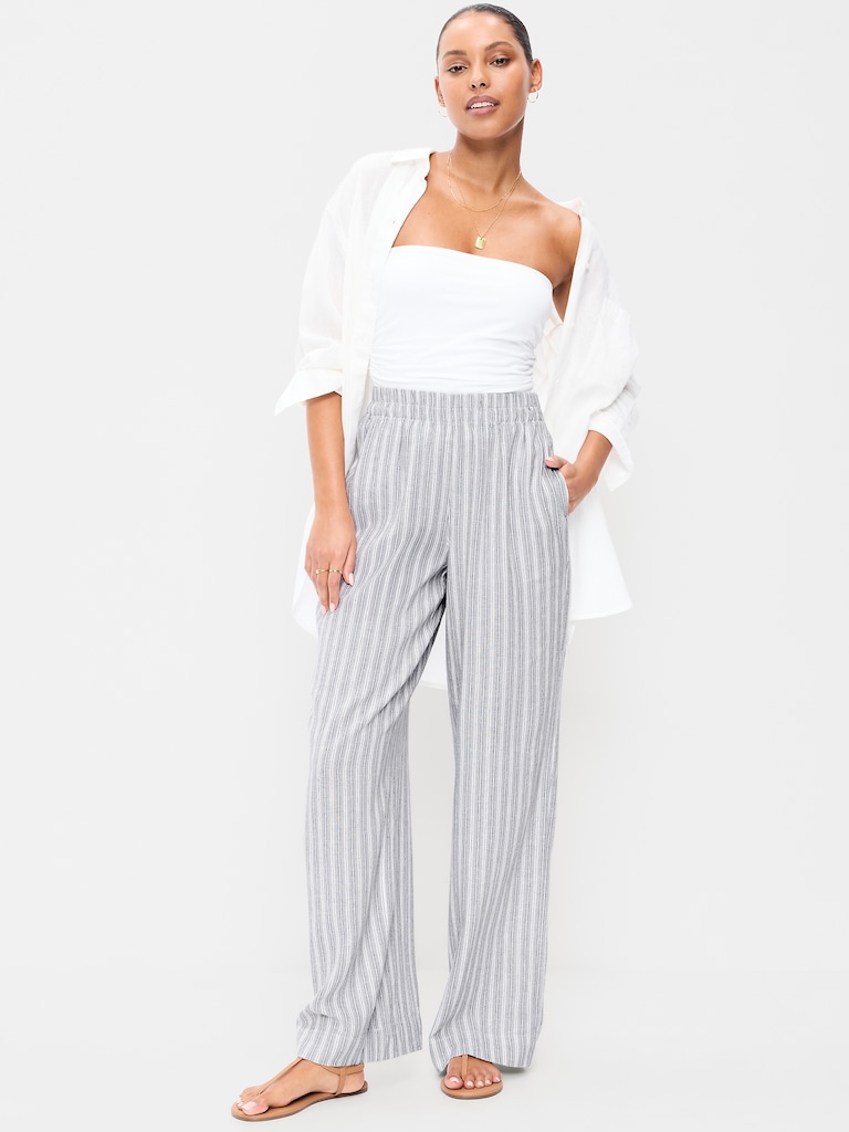 High-Waisted Linen-Blend Wide-Leg Pants