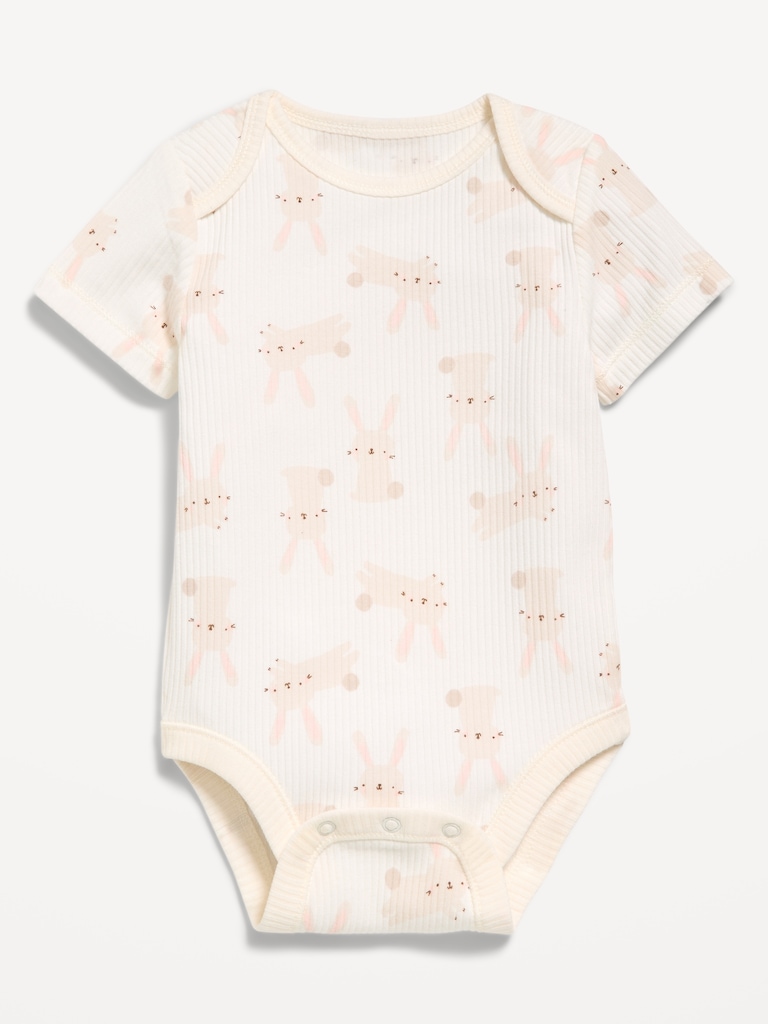 Printed Unisex Short-Sleeve Ribbed Bodysuit for Baby