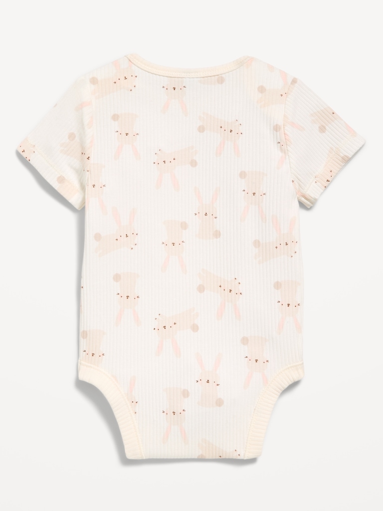 Printed Unisex Short-Sleeve Ribbed Bodysuit for Baby