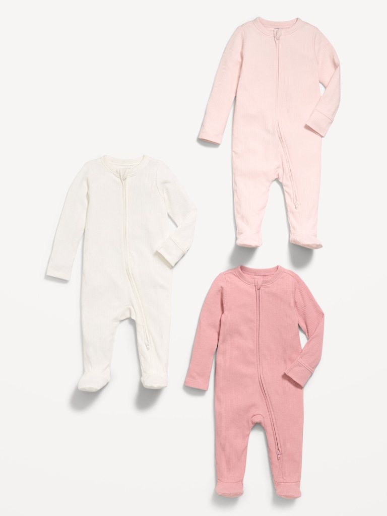Ribbed 2-Way-Zip Sleep & Play Footed One-Piece 3-Pack for Baby