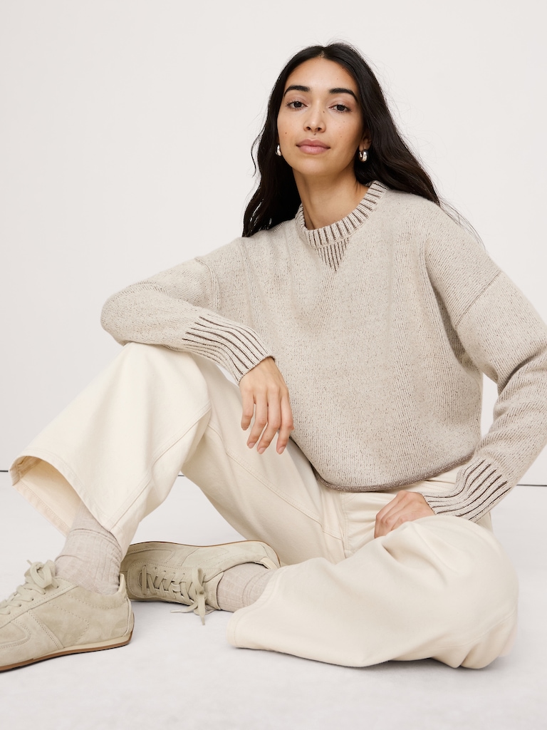Merino-Cotton Two-Tone Cropped Sweater