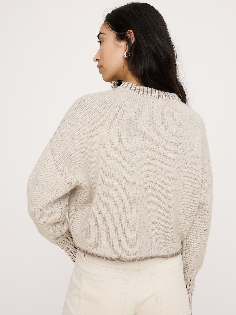 Merino-Cotton Two-Tone Cropped Sweater
