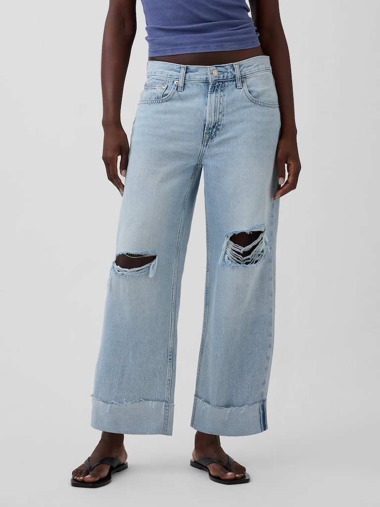 Low Slung Cuffed Relaxed Crop Jeans