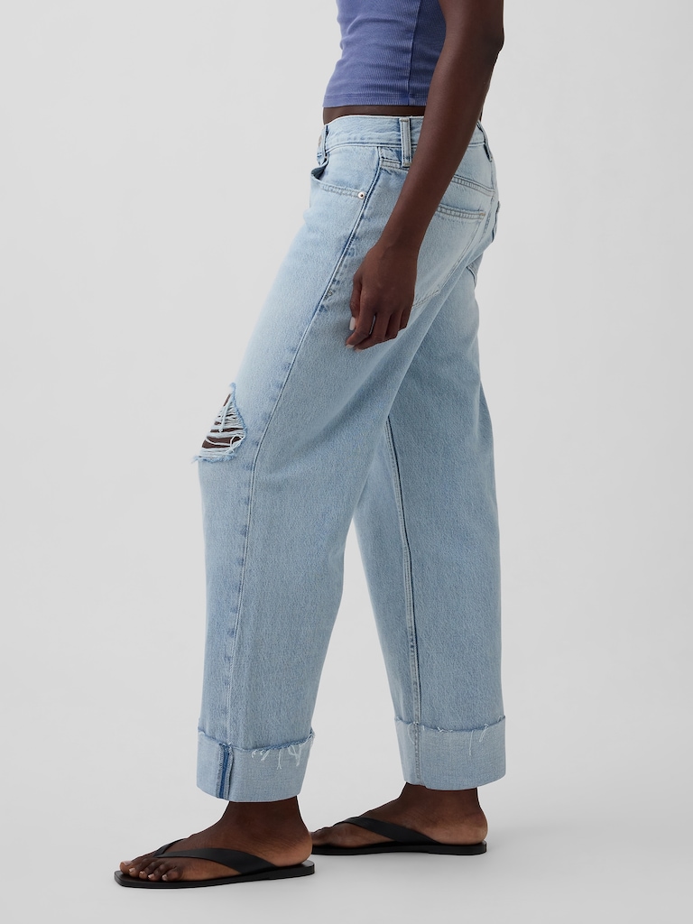 Low Slung Cuffed Relaxed Crop Jeans