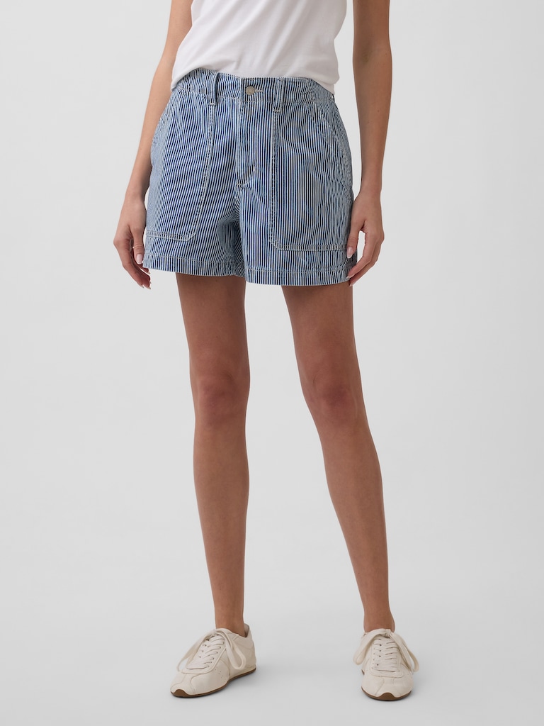 4" Mid Rise Stripe Denim Utility Shorts