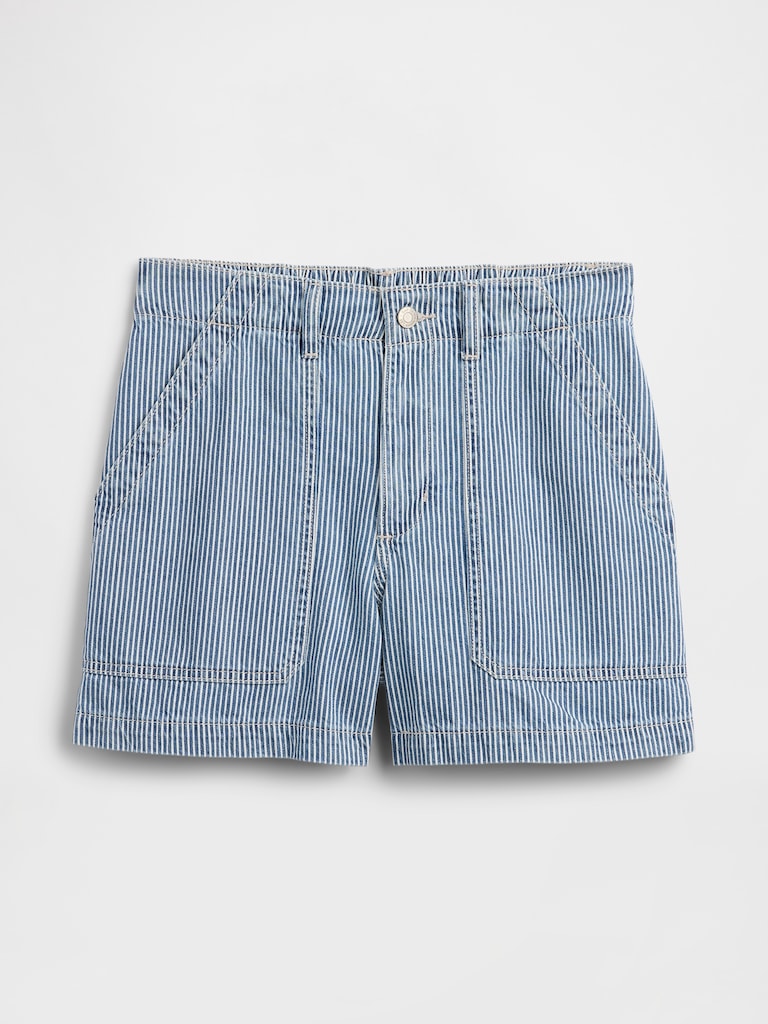 4" Mid Rise Stripe Denim Utility Shorts
