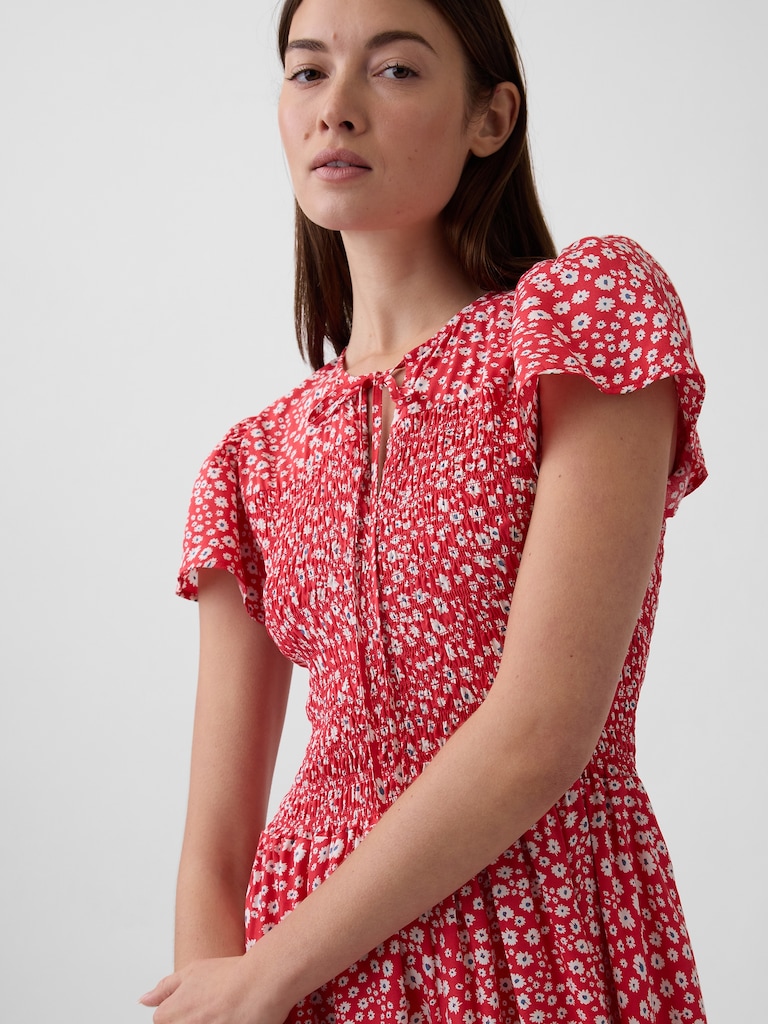 Smocked Flutter Sleeve Midi Dress