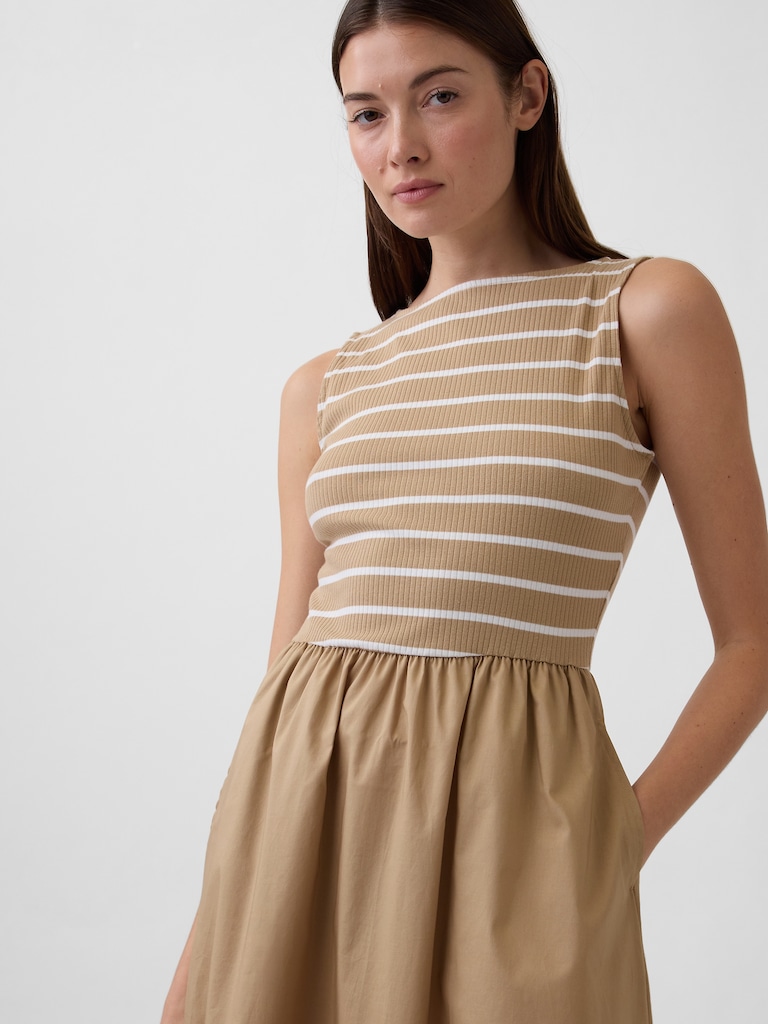 Sleeveless Boatneck Midi Dress