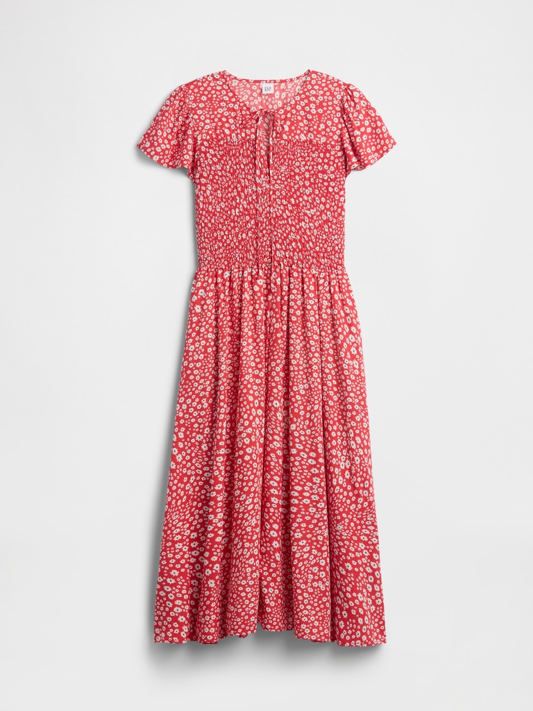 Smocked Flutter Sleeve Midi Dress